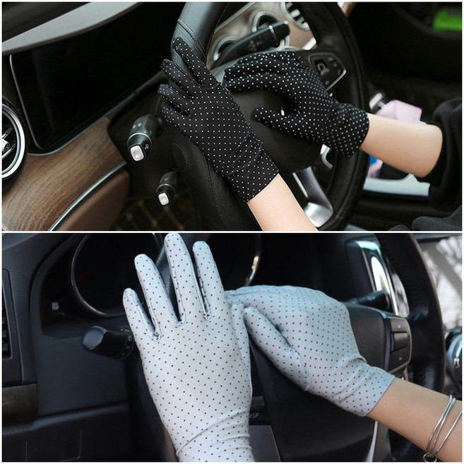 예삐스토어 여성 땡땡이 운전 장갑 도트 스판 자외선 차단 여름 야외활동 운전용, 1세트, 그레이+블랙