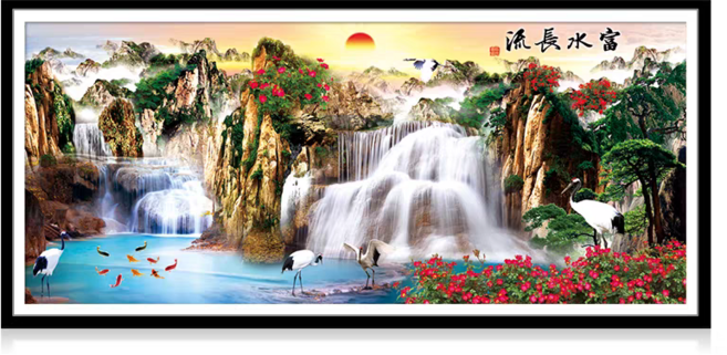 성공과 재물의 상징 대형 폭포수 보석십자수 산수화 풍경 다이아몬드 페인팅 취미 생활, 130x60cm, 1개