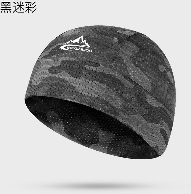 易立購商號 透氣速乾冰絲頭套：安全帽內襯、運動騎行止汗遮陽防曬帽套, 黑迷彩, 1個