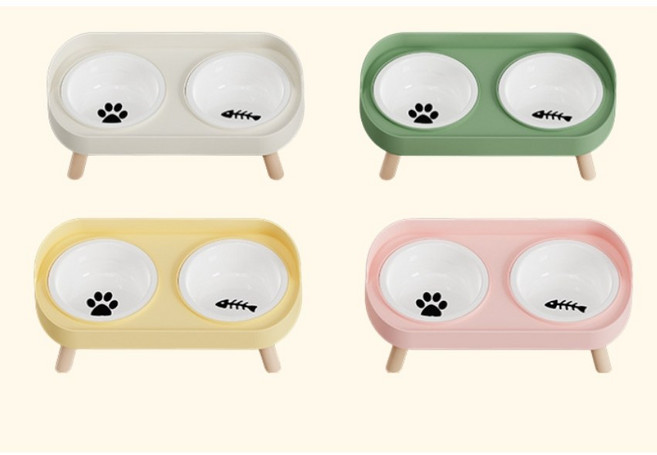 멍툴마켓 루이멍 세라믹 2구 반려동물 밥그릇 식기세트, 레몬엘로우, 1개