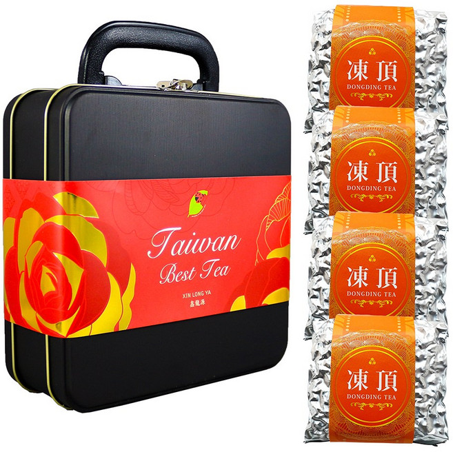 龍源茶品 凍頂高山烏龍茶葉 典藏手提鐵盒 4包入組, 200g, 1套, 1個裝