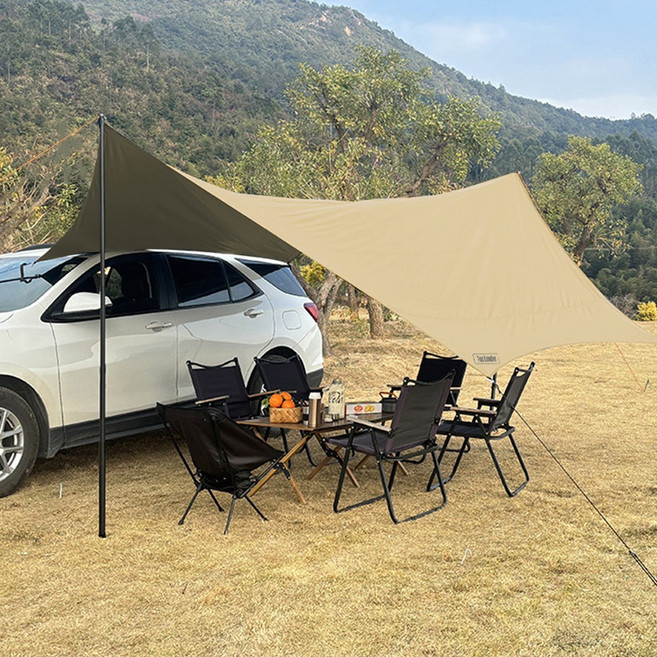 탑 랜더 대형 야외 캠핑 방수 헥사 타프 차량용 어닝 자외선 차단 립스탑, 카키, 천 타프만