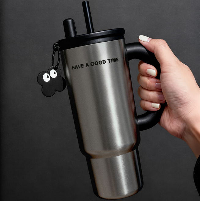 RichMagic 텀블러 대용량 물병 손잡이 핸들 보온 보냉 스테인리스 빨대 포함, 1개, 700ml, 스텐