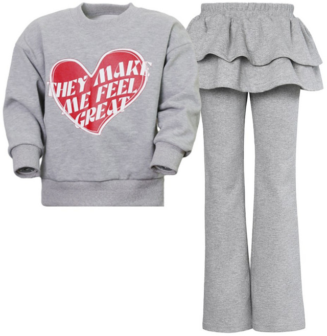 유라비 아동복 유아동 키즈 주니어 여아 러블리 면 프릴 부츠컷 팬츠 트레이닝 상하복 세트