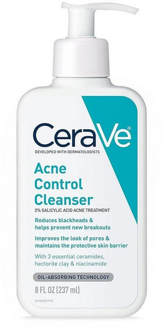 CeraVe 페이스 워시 여드름 트리트먼트 | 지성 피부용 정화 점토가 있는 살리실산 클렌저 | 블랙헤드 리무버 및 막힌 모공 제어 | 226.8g(8온스)