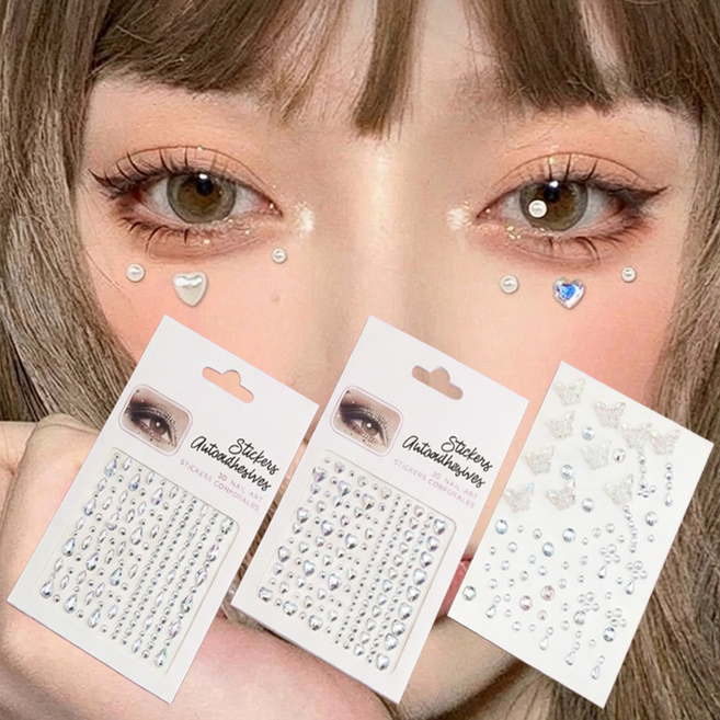 라곰라이프 페이스 반짝이 스티커 보석 큐빅스티커 3종 세트, 1세트, 크리스탈