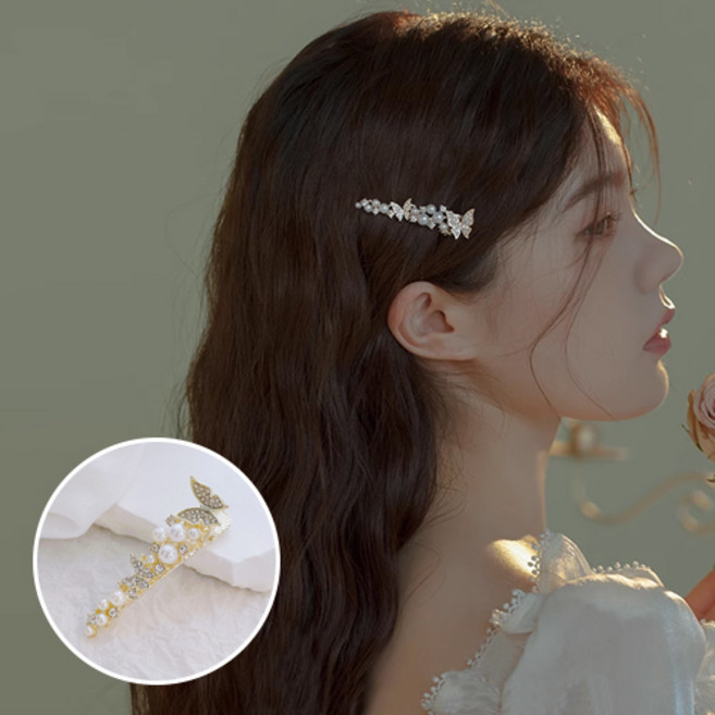 여성 셀프웨딩 혼주 한복 큐빅 진주 나비 미니 집게핀 H168