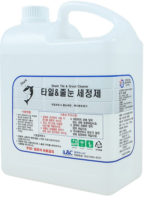 샤크 타일 줄눈세정제 4kg 백시멘트 백화제거, 1개