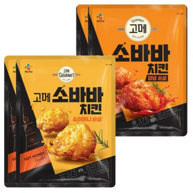 CJ 고메 소바바치킨 소이허니순살 375g X 2봉 + 양념순살 375g X 2봉, 1세트, 1.5kg