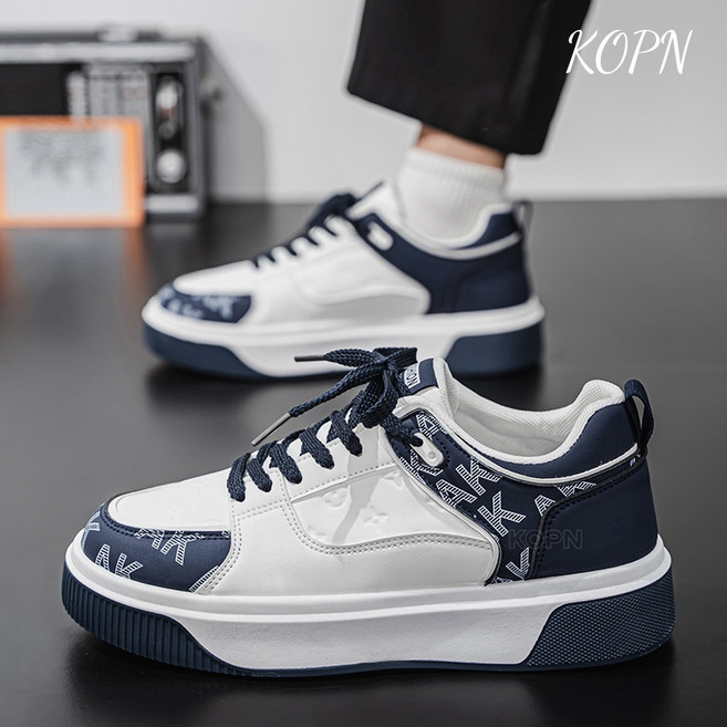 KOPN 남성 신발 캐주얼 신발 봄 트렌드 백합 패션 판화 남성 두꺼운 밑창 키높이 복고 운동화
