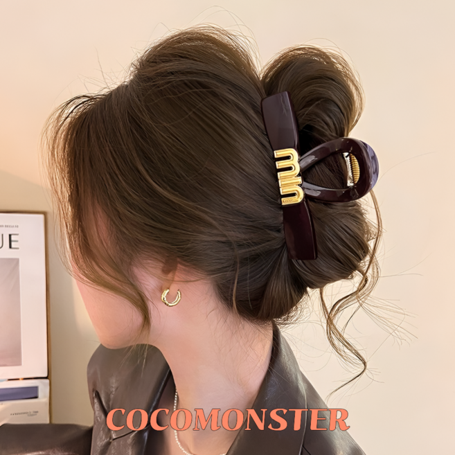 COCOMONSTER 프리미엄 빅골드 고급 올림머리 헤어 집게핀 11cm