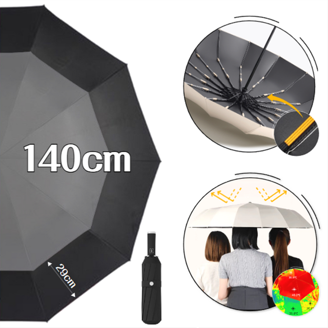 초대형 골프우산 30K UV차단 3단자동 양산, 30K 140cm 자이언트점보, 블랙, 1개