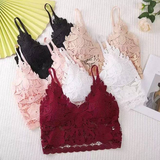 水溶花刺繡美背裹胸V領三角杯抹胸帶胸墊肩帶可調節