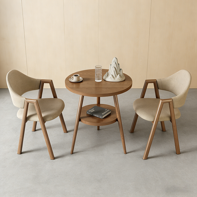 2인용 원형 티테이블 세트 거실 카페 다용도 컴팩트 테이블, 일반의자 2, C-02