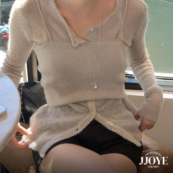 쪼예 [투피스] 데일리 버튼 가디건 뷔스티에 레이어드 세트