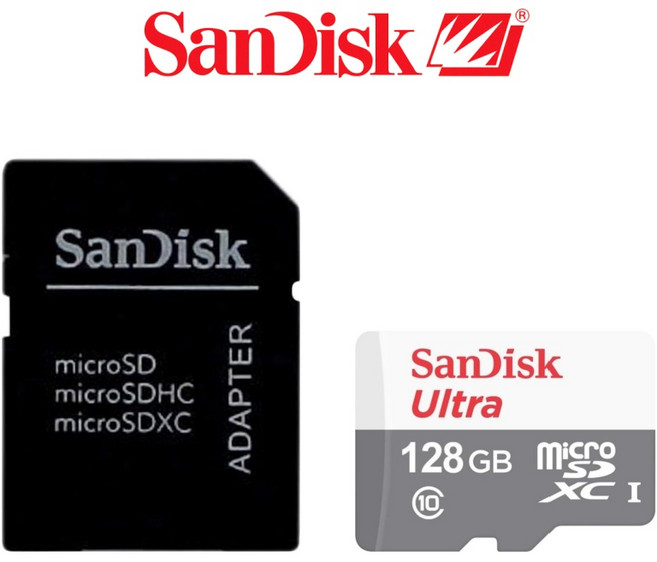 샌디스크 울트라 microSDXC 메모리카드 Class10 블랙박스 휴대폰 액션캠 호환 저장카드+ SD카드 케이스, 1개, 128GB