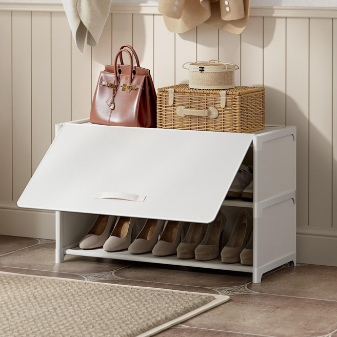 ONESOWON 현관 슬림 신발장 대용량 도어형 신발정리함 수납장700, 화이트, 3단