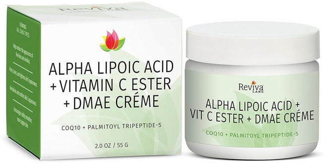 Reviva Labs 알파 리포산이 함유된 DMAE 크림 비타민 C 에스테르 - 목과 얼굴용 DMAE 리프트 및 펌 크림 - 피부 퍼밍 및 모이스처라이징 크림, 1