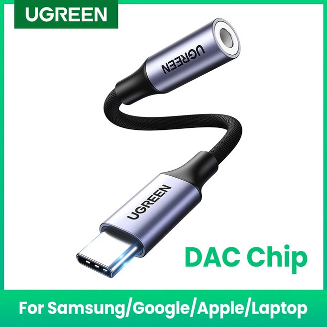 UGREEN USB Type C 35mm 삼성 갤럭시 자동차 헤드폰 Macbook DAC 칩 헤드폰 어댑터 USB C 35 잭 Aux 케이블 USB C, 1)Grey Smart Chip - 10cm, 1개