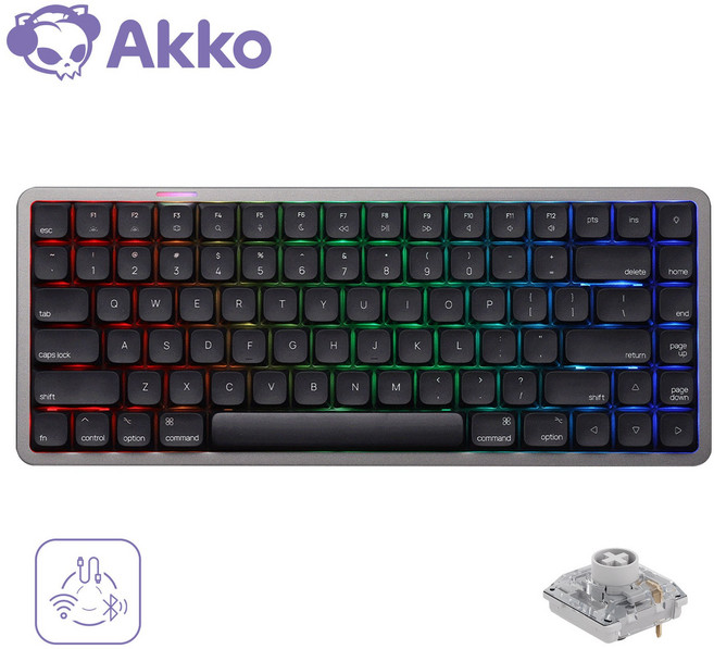 Akko 악코 Air 01 로우 프로파일 75% 84키 유무선 Mac/Win 사무용 오피스 휴대용 핫스왑 기계식 키보드 초 슬림 디자인 PBT 염료승화 키캡, Space Gray, Cloud Switch, 제조사축