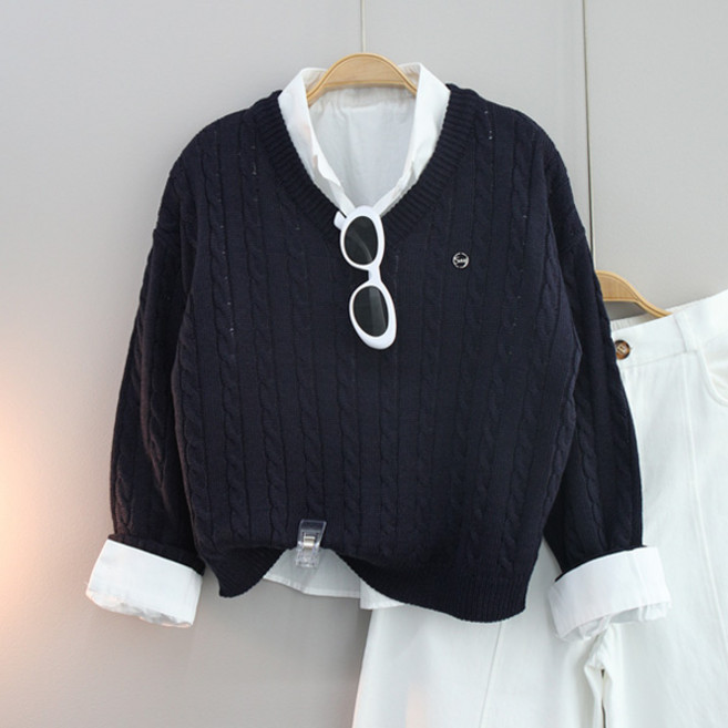 달콩 여성 Say꽈배기브이넥니트 팬던트니트 봄니트 크롭