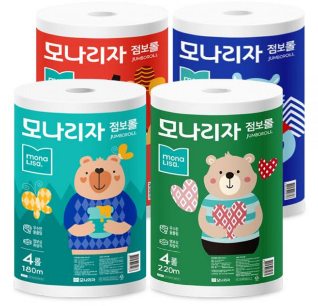 모나리자 엠보싱 점보롤 4롤 180M 220M 300M 500M 대용량 화장실 화장지, 모나리자 점보롤 180m 4롤