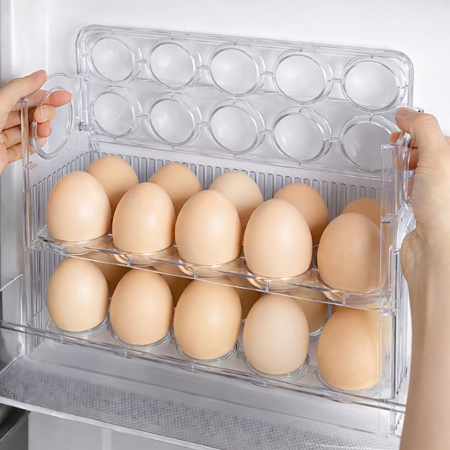 안심구매단 3단 계란 보관함 냉장고문 간편 정리, 1개, 투명