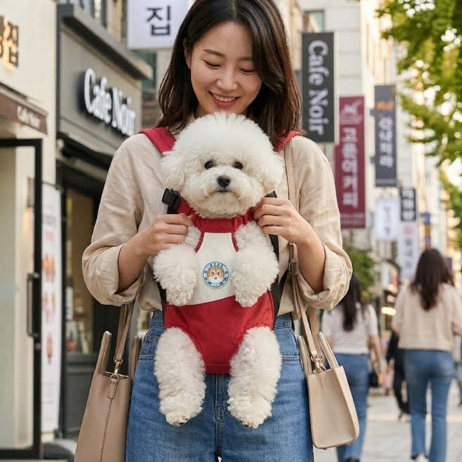 에브린 강아지 이동가방 애견 백팩 앞가방, 1개, 레드 화이트