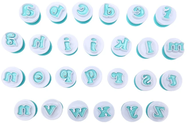M 35/24개 알파벳 & 숫자 케이크 몰드 설탕 페이스트 레터 쿠키 엠보싱 베이킹 DIY 장식용, 01 Lowercase Letters