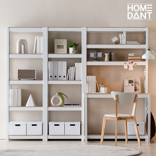 홈던트하우스 조립식 무볼트 철제 수납선반 가로 1000 x 폭 300, 높이-1800 4단 화이트