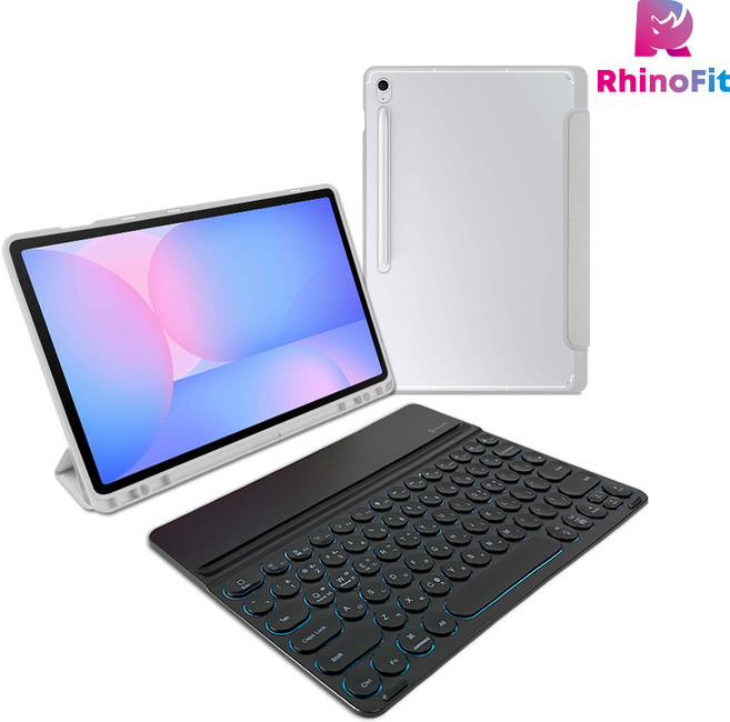 라이노핏 와이드 블루투스 키보드+클리어쉴드 북커버 케이스 세트 (갤럭시탭 S10 FE+), 블랙, 라이트 그레이, 1개