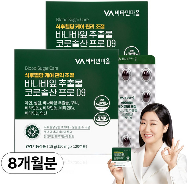 비타민마을 식후 혈당관리 바나바잎 추출물 코로솔산 프로 09, 120정, 2개