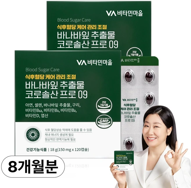 비타민마을 식후 혈당관리 바나바잎 추출물 코로솔산 프로 09, 120정, 2개 - 쿠팡