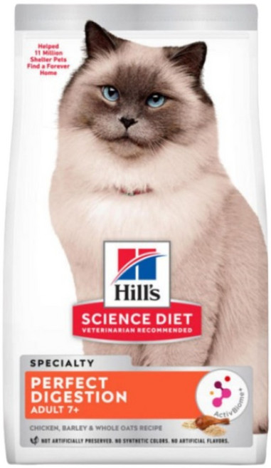 힐스 사이언스 다이어트 어덜트용 7플러스 퍼펙트 다이제스천 고양이 사료, 닭, 1.58kg, 3개