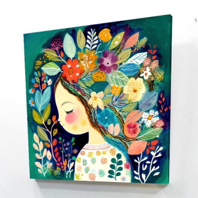 아트블루 북유럽 꽃속의 소녀 에이리 작가 작품 정사각 캔버스 거실 인테리어 액자, 1_꽃속의 소녀 정사각 캔버스