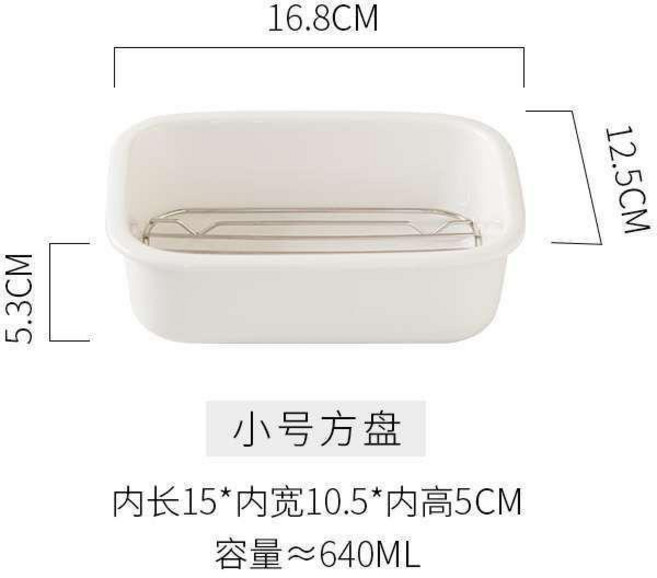 無品牌 焗飯烤盤 陶瓷烤碗 長方形 烤箱專用器皿 吐司盤, 1個, 小號烤盤+瀝油架