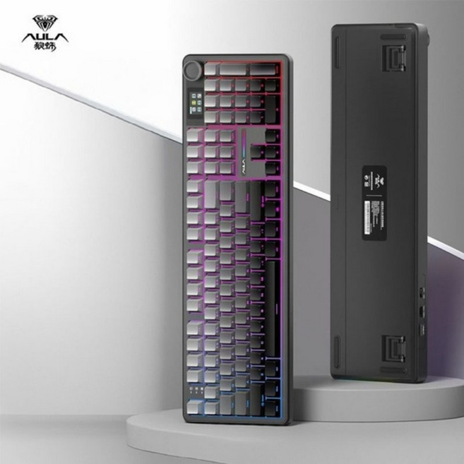 [cy] 독거미 AULA F108 PRO 기계식 게이밍 키보드 1600만색RGB GASKET구조 8000mAh 104키+회전노브 핫스왑DIY PBT키캡 GIF스크린 무선3모드, F108 프로, 풍령축, 풍령축, 빙하블루(측면각인)