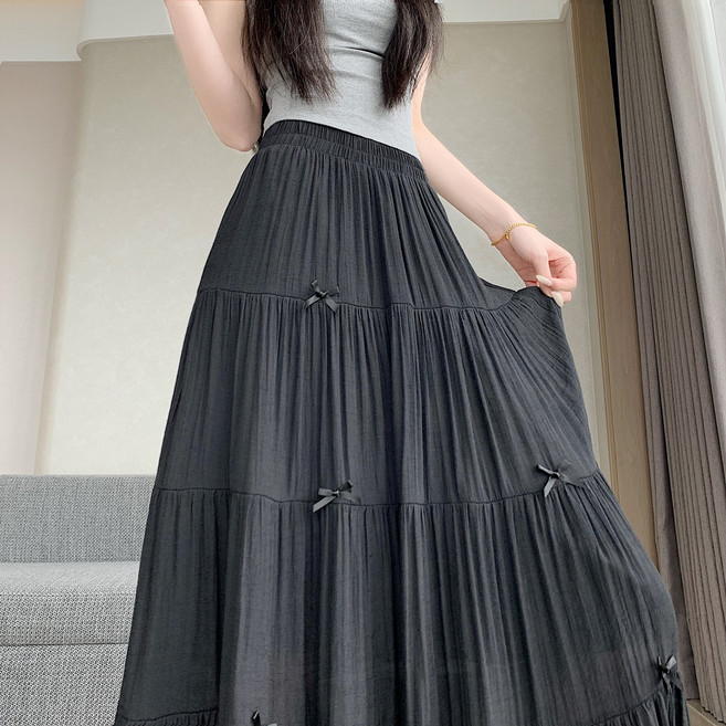 夏季棉麻蛋糕裙 顯瘦百搭 韓版女生休閒長裙