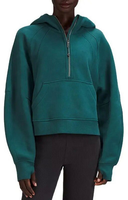 秋冬瑜伽服女士運動半拉鍊連帽衫衛衣寬鬆短款加絨