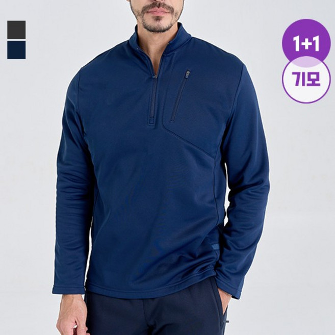 [1+1][설특가] 남성 미들넥 반집업 플리스 티셔츠 MVT3312