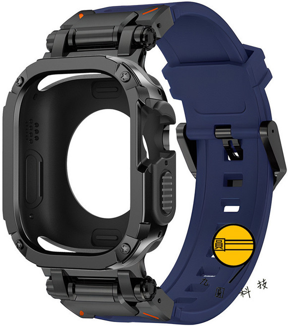 九圓科技 適用於 Apple Watch 運動錶帶 保護殼, 鎧甲黑藍錶帶+黑色鎧甲殼, 1個