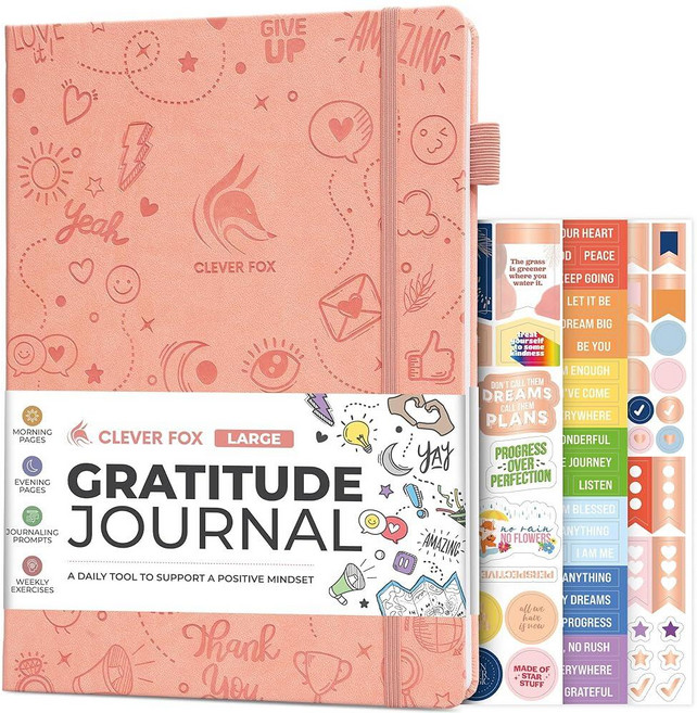 CleverFox감사저널–행복 긍정및긍정데일리저널-영감을주는데일리노트-3개월 A5퍼플127813, A4(8.5인치 x 11인치), 피치 핑크