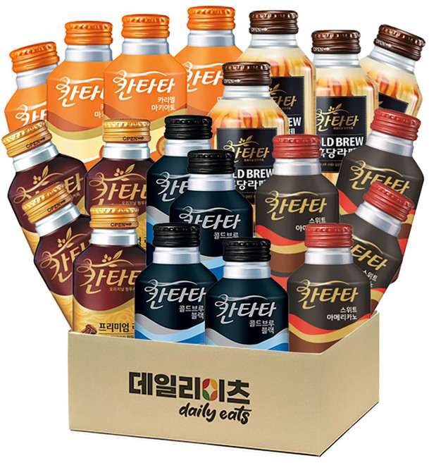 칸타타 캔커피 5종류 4개씩 20개입 믹스세트 (프리미엄 라떼 + 콜드브루 블랙 + 스위트 아메리카노 + 카라멜 마키아토 + 흑당라떼), 1세트, 275ml