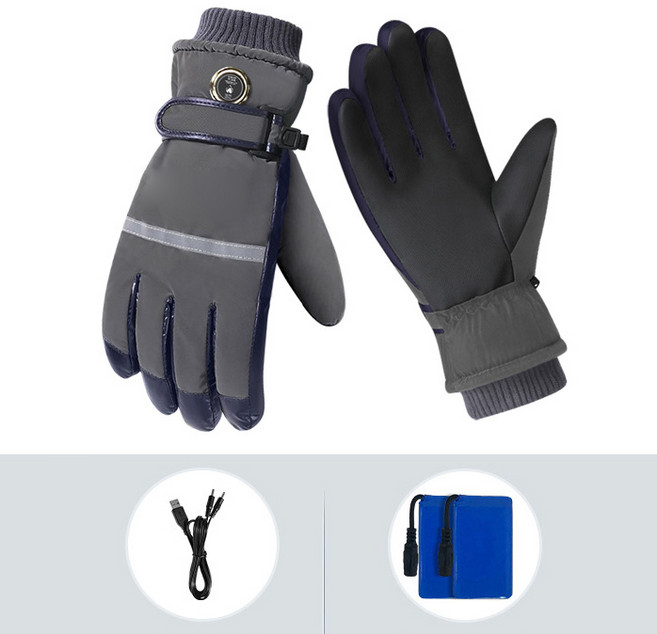 Aiiyya 발열 장갑 세트 오토바이 자전거 하이 열선 충전식 방한 온열 라이딩 장갑 스키장갑 3단 온도조절 + 배터리 5000mAh 2p + 케이블, 그레이