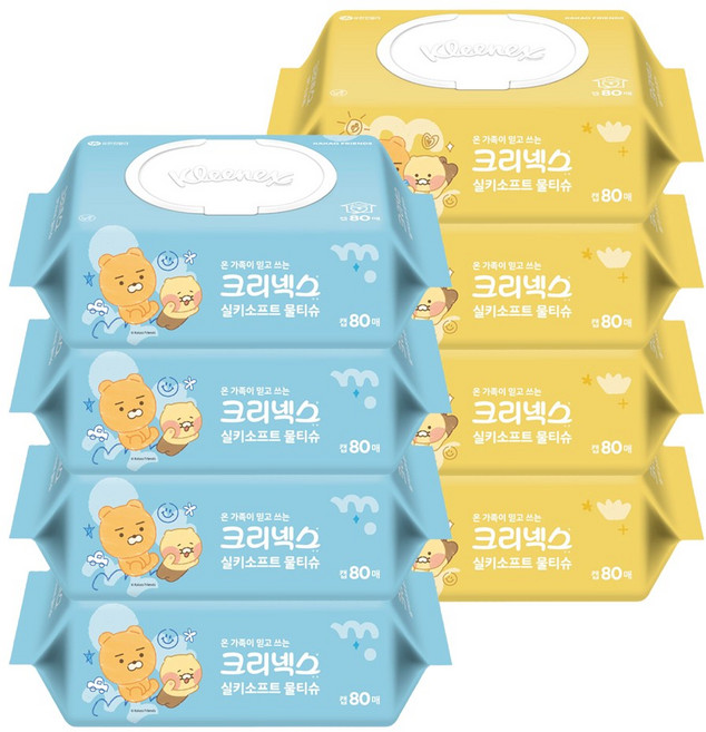 크리넥스 수앤수 카카오 라이언 물티슈 캡80매, 8개