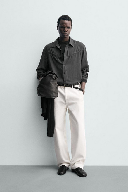 [국내발송] ZARA 남성 체크 웨스턴 셔츠 - 콜 그레이 453025