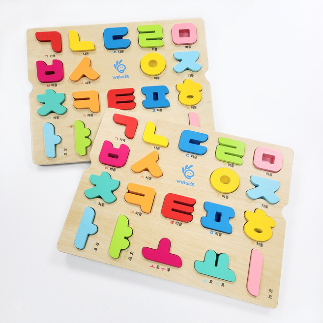 [위키즈] 한글꼬까블록 1+1세트 (나무보드 1개 꼬까블록 38개), 한글꼬까블록(나무보드 1개, 꼬까블록 19개)