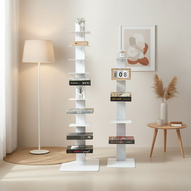 밀라노 북선반 철제책장 책꽂이 인테리어 선반, 6단, 화이트