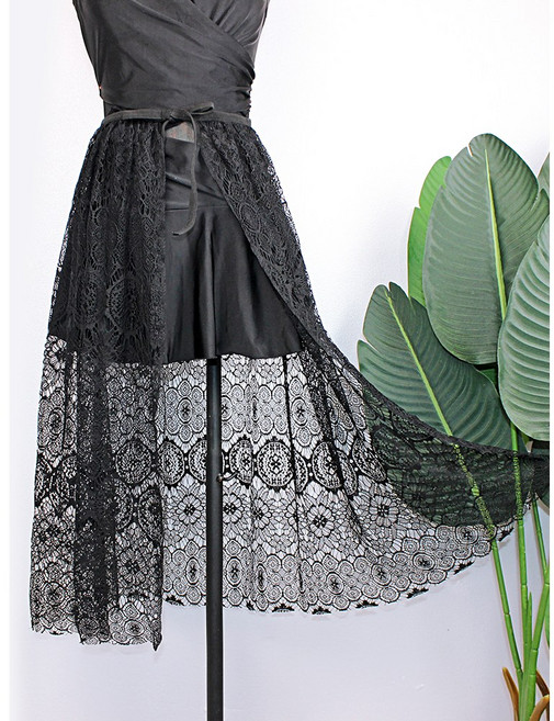 여성 레이스 스커트 시스루 레이어드 롱 망사 오픈 랩스커트 치마