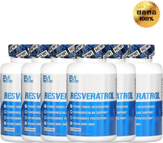3+3 이블루션뉴트리션 레스베라트롤 250mg 베지 캡슐 60정, 6개 - 쿠팡